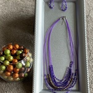 Purple Multi Layer Necklace Earrings